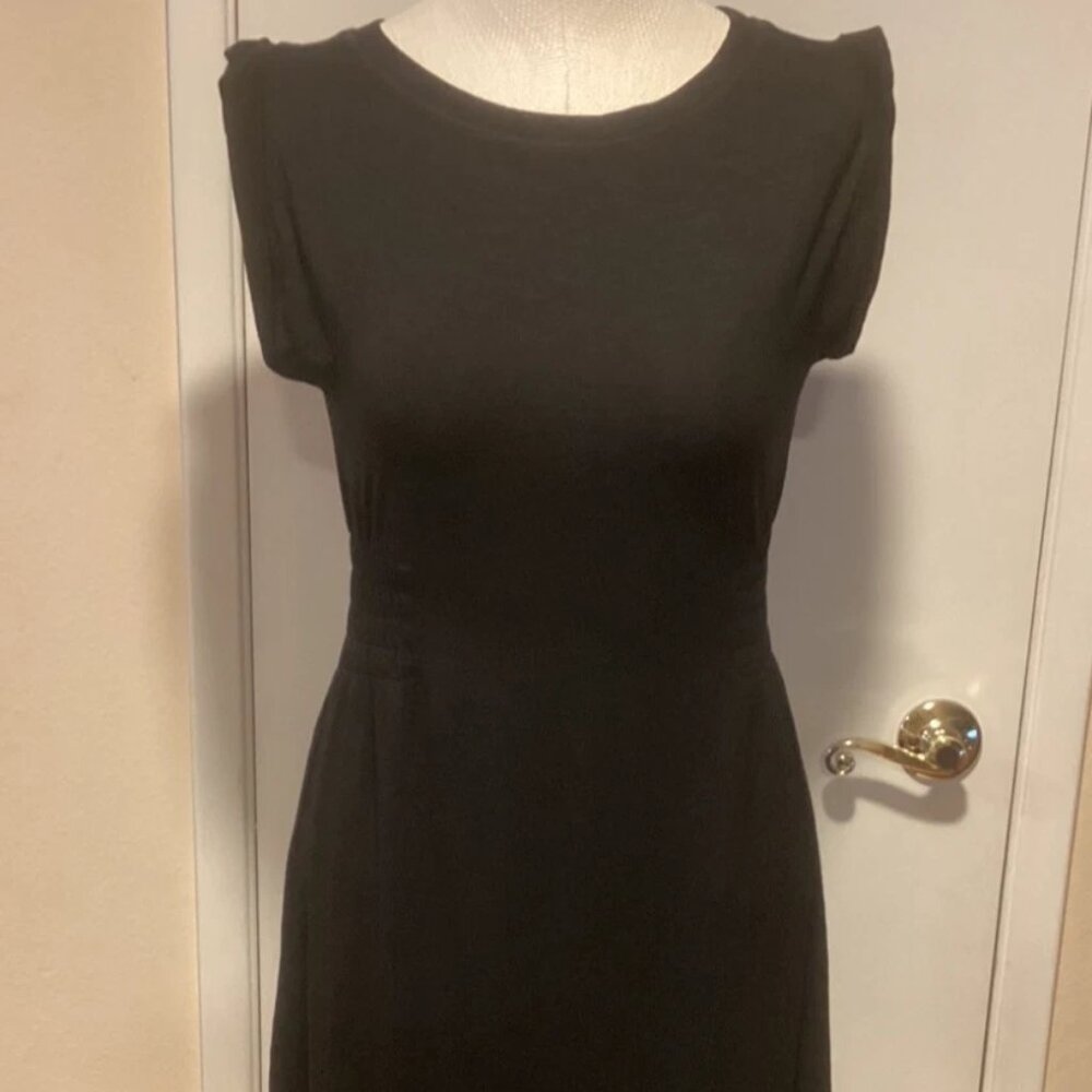 White House Black Market Black Smocked Slub Maxi-Midi Dress Small Petite SP NWT